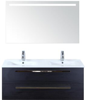 Seville Badmeubelset 120 cm - 2 Laden Black Oak - Wastafel Enjoy Dubbel met Sence Spiegel