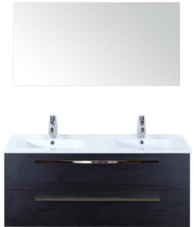 Seville Badmeubelset 120 cm - 2 Laden Black Oak - Wastafel Enjoy Dubbel met Spiegel