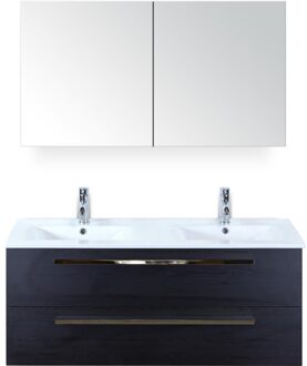 Seville Badmeubelset 120 cm - 2 Laden Black Oak - Wastafel Enjoy Dubbel met Spiegelkast