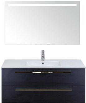 Seville Badmeubelset 120 cm - 2 Laden Black Oak - Wastafel Enjoy Enkel met Sence Spiegel