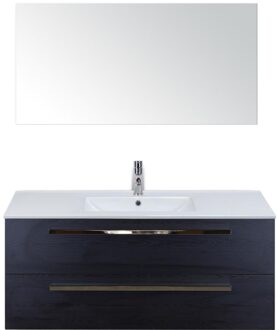 Seville Badmeubelset 120 cm - 2 Laden Black Oak - Wastafel Enjoy Enkel met Spiegel