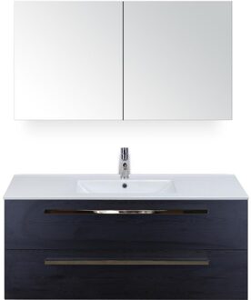 Seville Badmeubelset 120 cm - 2 Laden Black Oak - Wastafel Enjoy Enkel met Spiegelkast