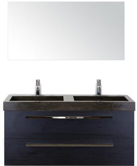 Seville Badmeubelset 120 cm - 2 Laden Black Oak - Wastafel Lucca Dubbel met Spiegel