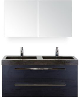 Seville Badmeubelset 120 cm - 2 Laden Black Oak - Wastafel Lucca Dubbel met Spiegelkast
