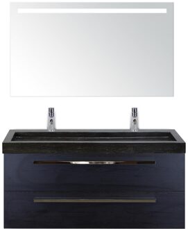 Seville Badmeubelset 120 cm - 2 Laden Black Oak - Wastafel Lucca Enkel met Sence Spiegel