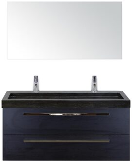 Seville Badmeubelset 120 cm - 2 Laden Black Oak - Wastafel Lucca Enkel met Spiegel