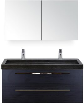 Seville Badmeubelset 120 cm - 2 Laden Black Oak - Wastafel Lucca Enkel met Spiegelkast