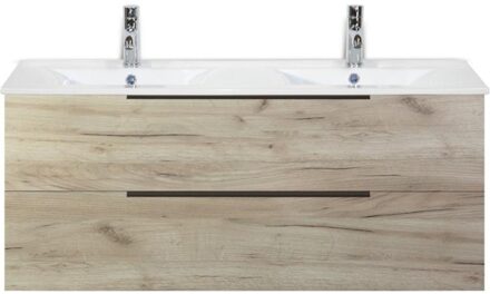 Seville Badmeubelset 120 cm - 2 Laden Craft Oak Edge Greep - Wastafel Enjoy Dubbel