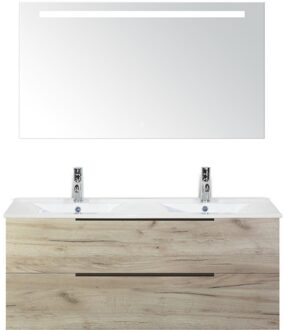 Seville Badmeubelset 120 cm - 2 Laden Craft Oak Edge - Wastafel Enjoy Dubbel met Sence Spiegel