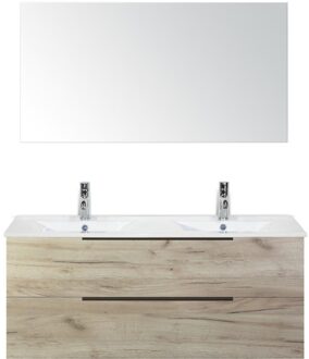 Seville Badmeubelset 120 cm - 2 Laden Craft Oak Edge - Wastafel Enjoy Dubbel met Spiegel