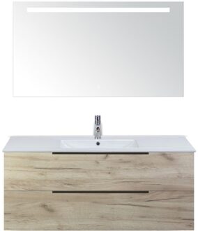 Seville Badmeubelset 120 cm - 2 Laden Craft Oak Edge - Wastafel Enjoy Enkel met Sence Spiegel