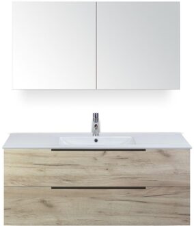 Seville Badmeubelset 120 cm - 2 Laden Craft Oak Edge - Wastafel Enjoy Enkel met Spiegelkast