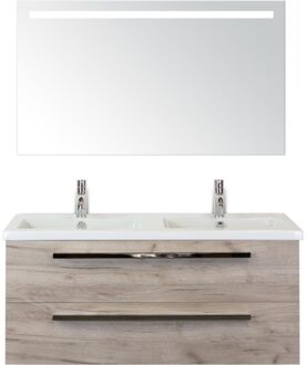 Seville Badmeubelset 120 cm - 2 Laden Craft Oak - Wastafel Djazz Dubbel met Sence Spiegel