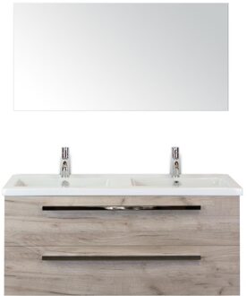 Seville Badmeubelset 120 cm - 2 Laden Craft Oak - Wastafel Djazz Dubbel met Spiegel
