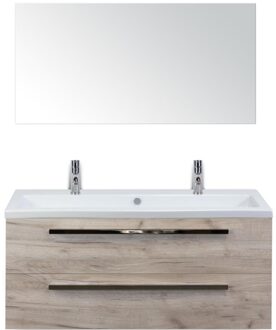 Seville Badmeubelset 120 cm - 2 Laden Craft Oak - Wastafel Djazz Enkel 2 Kraangaten met Spiegel