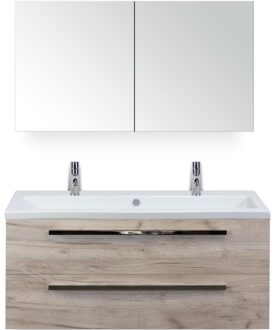 Seville Badmeubelset 120 cm - 2 Laden Craft Oak - Wastafel Djazz Enkel 2 Kraangaten met Spiegelkast
