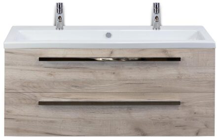 Seville Badmeubelset 120 cm - 2 Laden Craft Oak - Wastafel Djazz Enkel 2 Kraangaten