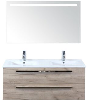 Seville Badmeubelset 120 cm - 2 Laden Craft Oak - Wastafel Enjoy Dubbel met Sence Spiegel