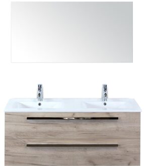 Seville Badmeubelset 120 cm - 2 Laden Craft Oak - Wastafel Enjoy Dubbel met Spiegel
