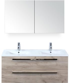 Seville Badmeubelset 120 cm - 2 Laden Craft Oak - Wastafel Enjoy Dubbel met Spiegelkast