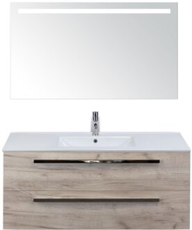 Seville Badmeubelset 120 cm - 2 Laden Craft Oak - Wastafel Enjoy Enkel met Sence Spiegel