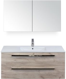 Seville Badmeubelset 120 cm - 2 Laden Craft Oak - Wastafel Enjoy Enkel met Spiegelkast