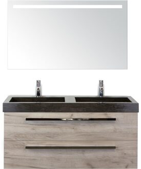 Seville Badmeubelset 120 cm - 2 Laden Craft Oak - Wastafel Lucca Dubbel met Sence Spiegel