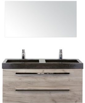 Seville Badmeubelset 120 cm - 2 Laden Craft Oak - Wastafel Lucca Dubbel met Spiegel