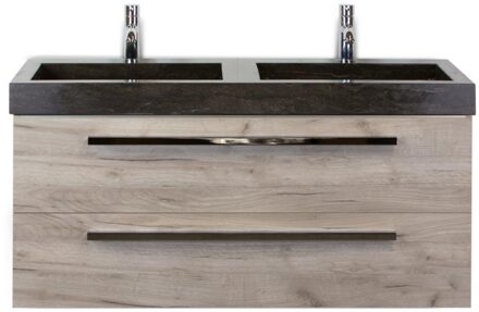 Seville Badmeubelset 120 cm - 2 Laden Craft Oak - Wastafel Lucca Dubbel