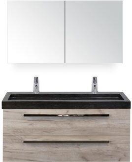 Seville Badmeubelset 120 cm - 2 Laden Craft Oak - Wastafel Lucca Enkel met Spiegelkast