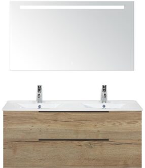 Seville Badmeubelset 120 cm - 2 Laden Natuur Eik Edge - Wastafel Enjoy Dubbel met Sence Spiegel