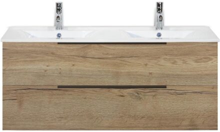 Seville Badmeubelset 120 cm - 2 Laden Natuur Eiken Edge Greep - Wastafel Enjoy Dubbel
