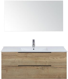 Seville Badmeubelset 120 cm - 2 Laden Natuur Eiken Edge - Wastafel Enjoy Enkel met Spiegel