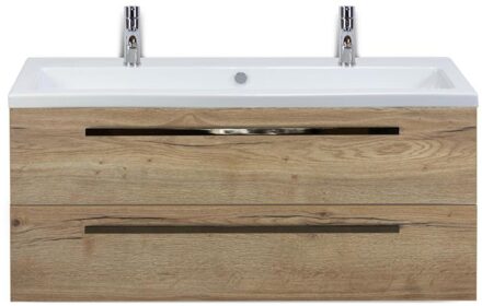 Seville Badmeubelset 120 cm - 2 Laden Natuur Eiken - Wastafel Djazz Enkel 2 Kraangaten