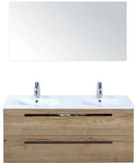 Seville Badmeubelset 120 cm - 2 Laden Natuur Eiken - Wastafel Enjoy Dubbel met Spiegel