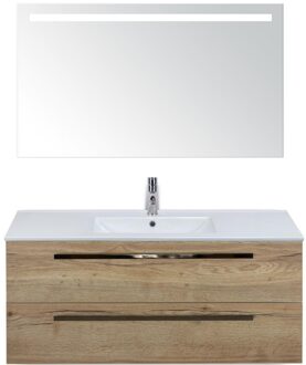 Seville Badmeubelset 120 cm - 2 Laden Natuur Eiken - Wastafel Enjoy Enkel met Sence Spiegel