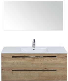 Seville Badmeubelset 120 cm - 2 Laden Natuur Eiken - Wastafel Enjoy Enkel met Spiegel