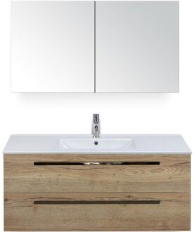 Seville Badmeubelset 120 cm - 2 Laden Natuur Eiken - Wastafel Enjoy Enkel met Spiegelkast