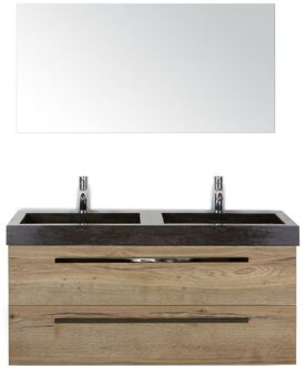 Seville Badmeubelset 120 cm - 2 Laden Natuur Eiken - Wastafel Lucca Dubbel met Spiegel