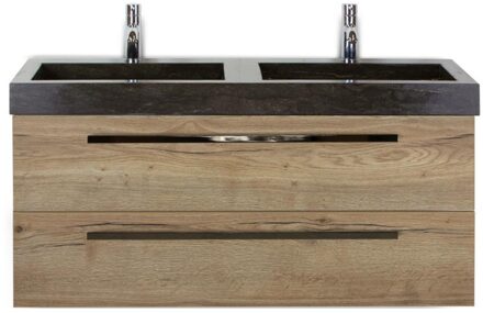 Seville Badmeubelset 120 cm - 2 Laden Natuur Eiken - Wastafel Lucca Dubbel