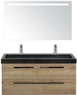 Seville Badmeubelset 120 cm - 2 Laden Natuur Eiken - Wastafel Lucca Enkel met Sence Spiegel