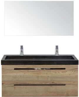 Seville Badmeubelset 120 cm - 2 Laden Natuur Eiken - Wastafel Lucca Enkel met Spiegel