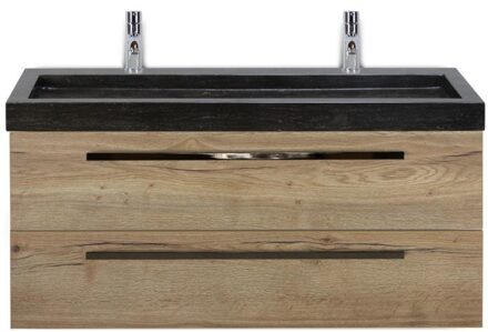 Seville Badmeubelset 120 cm - 2 Laden Natuur Eiken - Wastafel Lucca Enkel