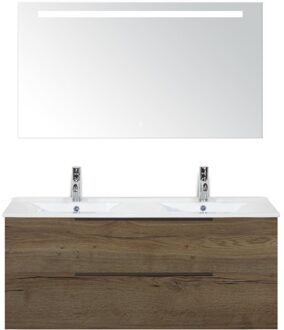 Seville Badmeubelset 120 cm - 2 Laden Tabacco Edge - Wastafel Enjoy Dubbel met Sence Spiegel