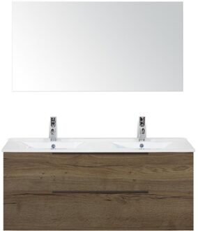 Seville Badmeubelset 120 cm - 2 Laden Tabacco Edge - Wastafel Enjoy Dubbel met Spiegel