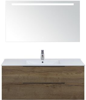 Seville Badmeubelset 120 cm - 2 Laden Tabacco Edge - Wastafel Enjoy Enkel met Sence Spiegel