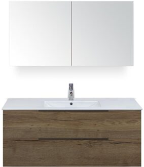 Seville Badmeubelset 120 cm - 2 Laden Tabacco Edge - Wastafel Enjoy Enkel met Spiegelkast