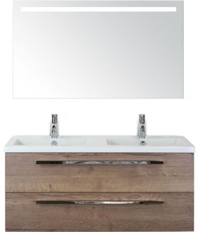 Seville Badmeubelset 120 cm - 2 Laden Tabacco - Wastafel Djazz Dubbel met Sence Spiegel