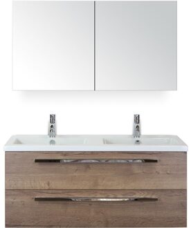 Seville Badmeubelset 120 cm - 2 Laden Tabacco - Wastafel Djazz Dubbel met Spiegelkast