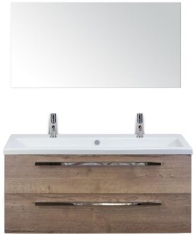 Seville Badmeubelset 120 cm - 2 Laden Tabacco - Wastafel Djazz Enkel 2 Kraangaten met Spiegel
